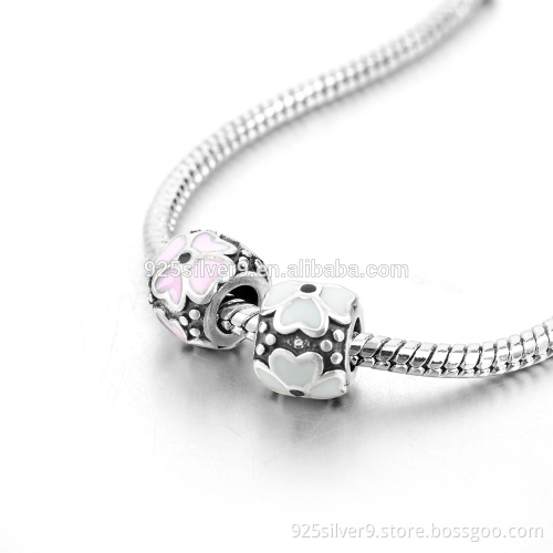 Pink enamel Cherry Blossom with 925 sterling silver